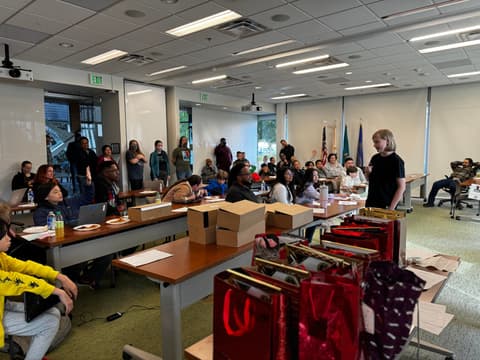 A crowd gathers at the Youth Shark Tank showcase
